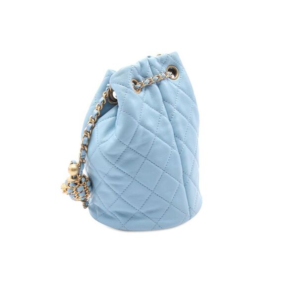 Pre Loved Chanel Quilted Lambskin Pearl Crush Bucket Bag Women Blue - Picture 2 of 7
